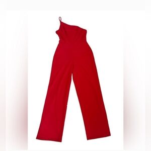 Crystal Sky Romber Jumpsuit One Shoulder Size:Medium Color: Red